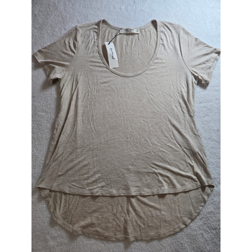 Three Bird Nest Oatmeal Beige High Low Scoop Neck Tee Shirt RA1139 Medium NWT